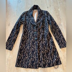 CAbi Black and Tan Patterned Long Blazer Coat XS